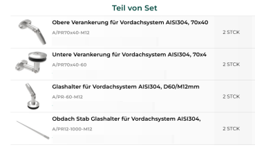 Glasvordach Edelstahl Vordachhalter Türvordach für Glas 8,76-17,52 mm V2A - SET
